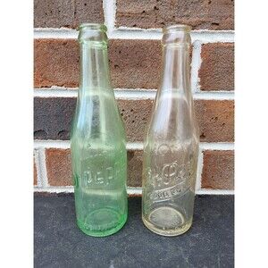 Vintage DR PEPPER 10-2-4 Soda Bottles Embossed Clear Geen Virginia Lot Of 2